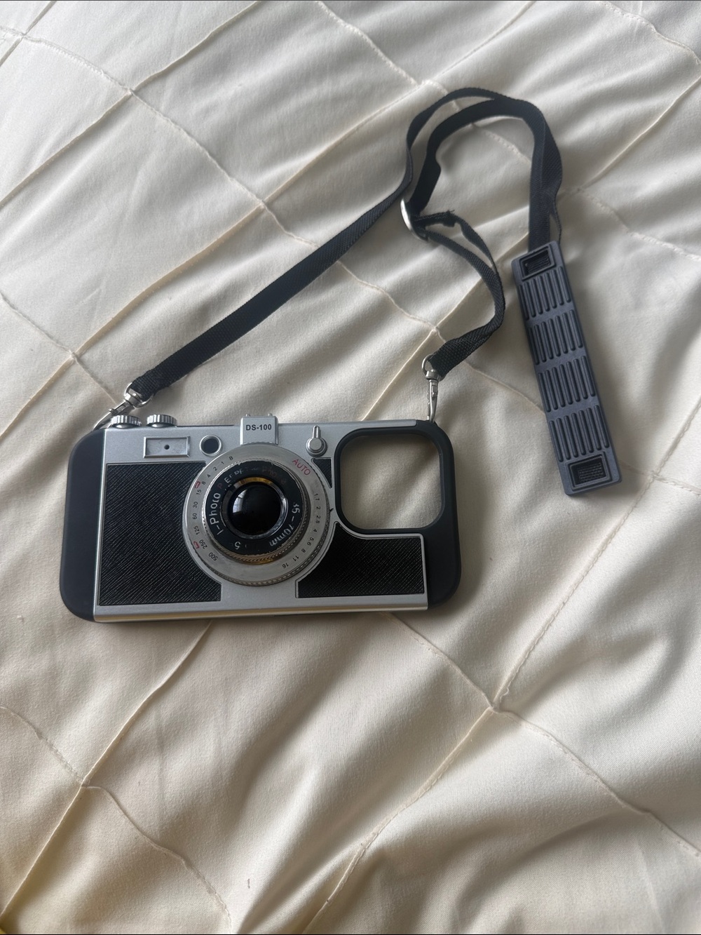 Vintage-Style Black and Silver Camera phone Case with Strap
